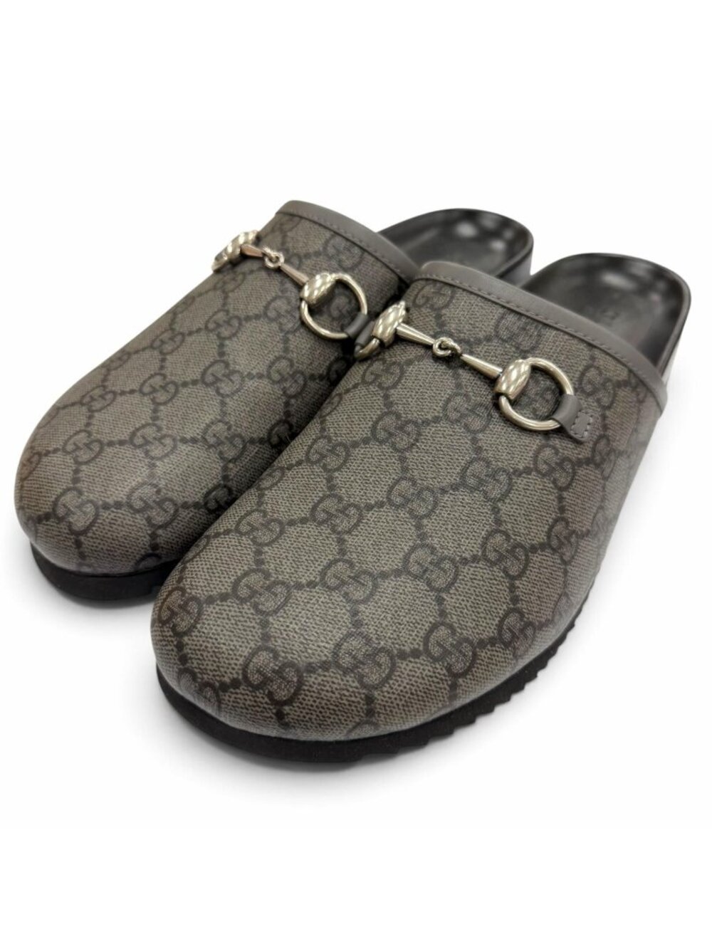 Gucci GG Supreme Canvas Leather Horsebit Sandals Gray